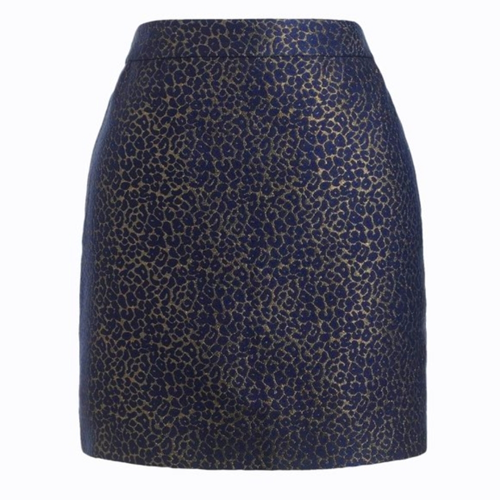 J. Crew Size 2 Navy & Gold Metallic Leopard Jacquard Mini Skirt